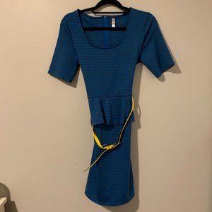 NWOT Blue and Gray Striped Peplum Dress Size Large